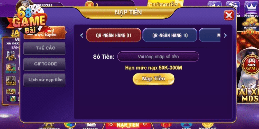 Nạp tiền 68 Game Bài